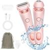 AOGOE Rasoio Elettrico Donna Inguine, 2 in 1 IPX7 Rasoio Intimo ed Elettrico per Donne, Epilatore Viso Donna di Rimozione dei Peli per Bikini Ascelle Gambe Braccia E Viso, Ricaricabile Dry Wet