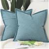 Madizz 2 Pezzi Poliestere Lino Copricuscini con bordo largo Morbido Decorativo Fodere per Cuscino Lusso Stile per Divano Camera da Letto 45x45 cm Blu