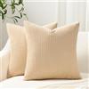 Topfinel Federe de Cuscini 45x45 in Velluto a Coste per Divano Chiaro Copricuscini Quadrati Elegante Decorativa per Salotto Moderno Cuscino Cerniera Invisibile per Camera da Letto Set 2 Pezzi Cachi