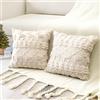 Artscope 2 Pezzi Natalizio Federe in Lana Corta Velluto Copricuscini Morbido Decorativo Fodere per Cuscino Lusso Stile per Divano Camera da Letto Natale Beige 55x55 cm