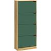BAKAJI Scarpiera Portascarpe in Legno MDF con 4 Ante Porta Scarpe a Ribalta Maniglie a Scomparsa Doppia Profondità Dimensioni Compatte Slim 63 x 24 x 150 cm Salvaspazio Ingresso Casa (Verde e Quercia)