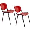 OFITURIA Silla de Oficina Sin Ruedas, Silla Confidente de Plástico con Estructura Metálica, Silla para Sala de Espera, Recepción, Reuniones, Conferencias, etc (2 Sillas, Rojo)