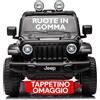 Mondial Toys Macchina Elettrica per Bambini Jeep Wrangler Rubicon 12v Telecomandata con Sedile in Pelle 2 Posti - Auto Elettrica per due Bambini con Tappetini Omaggio Full optional (Nero, Ruote in Gomma)