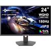 Minifire Gaming Monitor 24 pollici 2K, WQHD (2560 x 1440), 180Hz, IPS, 1ms, sRGB 130%，Adaptive-Sync, Type-C VESA(75x75mm), -5°~15° Inclinazione Regolabile, HDR,MPRT, HDMI2.1&DP1.4*2 (cavo DP incluso)