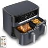 Moulinex XXL Dual Easy Fry, Friggitrice ad Aria 11 Litri, Doppio Cestello Antiaderente Lavabile in Lavastoviglie, Doppia Resistenza Superiore, Basso Consumo Energetico, 7 Modalità, App Ricette, EZ942B