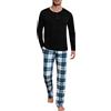 Uniexcosm Pigiama Uomo Lungo Contone, Set Pigiama Uomo Manica Lunga Top + Pantaloni Scozzesi, Uomo Pigiama Due Pezzi con Tasca e Coulisse Regolabile per Autunno Inverno
