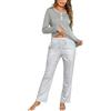 Nieery Pigiama Invernale da Donna Pigiamas a Righe Manica Lunga Girocollo Pigiami Lungo per Casa e Casuale S-XXL