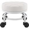 FURWOO Sedile a rotelle Sgabello da pavimento rotondo basso in pelle PU con ruote piroettanti universali per sgabello per pedicure sportiva fitness a casa, H: 25,5 cm (bianco)