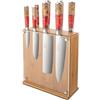 Katana Saya Elements Set di coltelli con ceppo 9 pezzi, rosso vulcanico - Acciaio Damasco VG-10 ad alto tenore di carbonio - estrema resistenza e affilatura - Manico in legno d'ulivo e resina