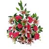 DRW Centro di fiori artificiali per cimitero rose e dalie rose 60x40 cm