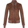 Infinity Leather Bomber da Donna Abbronzatura in Camoscio di Capra in Vera Pelle MA-1 Varsity Giacca