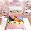 Loussiesd Set di biancheria da letto cavallo, con motivo floreale rosa, per bambini al galoppo e fiori di cavallo di fattoria e biancheria da letto singolo con fiori di ciliegio e biancheria da letto singolo