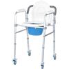 Ortopal Comoda Wc Per Anziani [4 IN 1 su Ruote] - Supporto Pratico e Leggero, Vaso Rimovibile, Alzawater Per Anziani, Sedia Doccia Anziani, Sedia per DIsabili da Comodo - Richiudibile, Altezza Regolabile