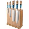 Katana Saya Elements Set di coltelli con ceppo 9 pezzi, blu oceano - Acciaio Damasco VG-10 ad alto tenore di carbonio - estrema resistenza e affilatura - Manico in legno d'ulivo e resina