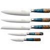 Katana Saya Elements Set di coltelli con ceppo 6 pezzi, blu oceano - Acciaio Damasco VG-10 ad alto tenore di carbonio - estrema resistenza e affilatura - Manico in legno d'ulivo e resina