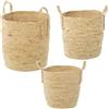 DRW - Set di 3 cestini Rotondi con Manici in Vimini in Toni Naturali, 40 x 42 cm, 35 x 37 cm e 30 x 33 cm