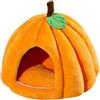 KKwercv Cuccia di zucca per gatti - Forma carina per gatti interni e cani di piccola taglia - Tenda con cuscino rimovibile - Letto caldo
