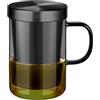 ecooe Nero Tazza da tè in Vetro, 500ml (Piena Capacità) Tazza da tè con Filtro in Acciaio Inox e Coperchio, Bicchiere da tè in Borosilicato per caffè Succo Bevande Gassate Latte Yogurt