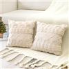 Artscope 2 Pezzi Natalizio Federe in Lana Corta Velluto Copricuscini Morbido Decorativo Fodere per Cuscino Lusso Stile per Divano Camera da Letto Natale Beige 60x60 cm
