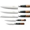 Katana Saya Elements Set di coltelli con ceppo 6 pezzi, verde foresta pluviale - Acciaio Damasco VG-10 ad alto tenore di carbonio - estrema resistenza e affilatura - Manico in legno d'ulivo e resina