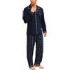 Bresdk Pigiama Uomo Cotone Lungo Invernale Manica Lunga con Bottoni Pigiami Due Pezzi Classico Aperto Davanti Caldo e Morbido, Blu Navy, L