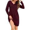 Bresdk Camicia da Notte Donna Pigiama Donna Cotone a Righe con Doppia Tasca Laterale e Scollo a V, Manica Lunga