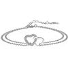 Arrebol Bracciale Cuore Donna Argento Sterling 925 Braccialetto Amore Doppia Catena con Zirconi con Scatola Regalo, Regolabile 16+4cm