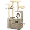 YITAHOME Tiragraffi in Legno per Gatto con Mobile Lettiera, Torre per Tiragraffi per Gatti, Graffiatoio per Gatti con Cuscino in Peluche Rimovibile/Ciotola/Lettiera/Amaca/3 Palle, Grigio