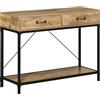 HOMCOM Tavolo Consolle da Ingresso Vintage in Metallo e Legno, Tavolino da Salotto e Soggiorno con 2 Cassetti e Mensola, Marrone