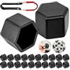 Your Day Mate Set di Tappi per bulloni e Dadi Ruota, 24 Pezzi, per bulloni e Dadi esagonali da 21 mm, Foro Ruota min. Ø 28 mm, Tappi per Dadi Ruota in Silicone Nero, 2 x utensile, copriperno Ruota