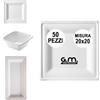 G.M. DISTRIBUZIONE 50 Piatti Quadrati Bianchi in Polpa di Cellulosa 20x20 cm, Ideale per Cibi Caldi e Freddi, Piatti Imperameabili Usa e Getta Adatti al Microonde, Biodegradabili e Compostabili
