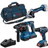 Bosch Professional Combo Kit GSR 18V-55 + GWS 18V-7 + GBH 18V-22 (incl. 2 batterie ProCORE 4.0Ah, caricabatteria GAL 18V-40, in borsa per gli attrezzi media)