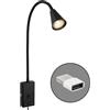 Briloner - Lampada da lettura con porta USB, interruttore on/off, orientabile, applique da interno, lampada da parete, lampada da letto, lampada da comodino, lampada da comodino, alta 50 cm, nero