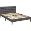 HOMCOM Struttura Letto Matrimoniale 140x200 cm con Testiera Imbottito e Contenitori a Scomparsa, Struttura Letto Una Piazza e Mezza in Tessuto con Rete a Doghe e Gambe in Legno, Grigia