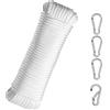 Jrhncy Corda per bandiere con 4 moschettoni, 20 m, asta per bandiera, corda in nylon bianco, set per giardino, corda per la casa, tenda per attività all'aperto, campeggio