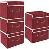 TYEERS Scatole Portaoggetti Tessuto, Lavabile, Scatole con Coperchio Pieghevole, 38x25x25 cm, Set di 5, Vino Rosso