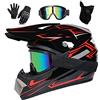 UIGJIOG Casco Cross Nero Opaco,Casco Integrale Motocross Omologato Compresi Occhiali Guanti e Mascherine Include 4 Misure di Rivestimento Del Casco Fornisci 4 Stili Tra Cui Scegliere,A