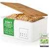 Lumaland Cuisine Cestino per il pane | Scatola per il pane in metallo con coperchio in bambù | Scatola per il pane rettangolare 30,5 x 23,5 x 14 cm | 2in1 Cestino per il pane e tagliere [Bianco]