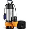 MOPHORN Pompa Sommersa Elettrica da Drenaggio per Acqua Sporca 2200W da Giardino Laghi Pozzo, Elettropompa a Immersione per Drenaggio di Acque Sporche Nere