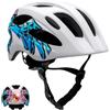 Crazy Safety Casco da Bici per Bambini 6-12 Anni Graffiti | per Bicicletta, Skateboard, MTB, Pattini a Rotelle e Monopattino | Con Fanale Ricaricabile | Regolabile 54-58 cm (Bianco/Blu)