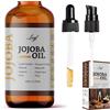 Leyf Olio di jojoba biologico 50 ml, 100% puro, vegano, corpo, capelli, viso, unghie, bottiglia di vetro + pipetta di vetro + pompa, idratante, dispenser di cibo, olio per il corpo rassodante