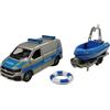 Kids Globe VW Transporter Polizia con barca DE Die Cast Pull Back 29 cm, giocattolo per bambini, 520360, blu