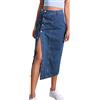 Generic Gonna a quadri Stretto e Bottoni Irregolare Spacco Denim Vita Alta Gonna Lunga Casual Mostrando Figura Gonna Midi Maglia e Maglione, Marina Militare, L
