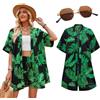 HarnyLoom Set da Donna con Camicia da Spiaggia e Pantaloncini, Set da Sole Hawaiano Estivo Tropicale Casual Copertura da Spiaggia Aloha Abiti per Feste Vacanze Divertente Costume, Colore 1, M