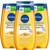 NIVEA Doccia Olio Rich Care Detergente Corpo Nutriente Formula Biodegradabile ad Azione Idratante e Protettiva Docciaschiuma con Oli Naturali e Vitamine C ed E per Pelli Secche - 4 Flaconi da 200ml