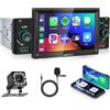 Podofo Carplay Autoradio 1 Din Con 5'' Touchscreen Bluetooth 5.1 2USB Android Auto Mirror Link Microfono/SD/USB/Equalizzatore/Controllo Del Volante 7 Pulsanti a Colori Con Telecamera Posteriore