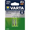 VARTA Pile AAA, ricaricabili, confezione da 2, Recharge Accu Phone, batteria ricaricabile, 800 mAh Ni-MH, pronte all'uso, adatte per telefoni cordless