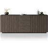 WHOUS Credenza e Buffet COSTE per Soggiorno con 4 Ante e 3 Cassetti, Madia in Stile Canneté per Salotto e Cucina in Legno, 220,1x43x86 cm, Antracite Opaco e Legno Scuro