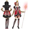 JONRRYIN Regina di Cuori Costume Donna, Vestito Regina di Cuori Donna, Costume Regina Rossa con Abito, Calza e Corona Carnevale Halloween (Maniche lunghe, M)