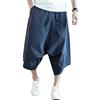 Minetom Uomo Pantaloni di Lino Casual Capri Pantaloncini Bermuda 3/4 Cargo Shorts Vintage Oversize Baggy Coulisse Comodo Jogging Pants Blu XXL